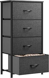 YITAHOME Chest of Drawers with 4 Drawers,Bedroom Drawers, Fabric Dresser with Wood Top,Drawer storage unit for for Bedroom, Living room, Black Grey