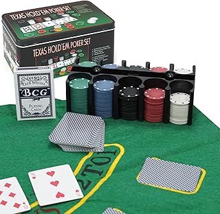 200 Pcs Poker Set, Casino Texas Holdem Poker Set and Black Jacks Game Poker Sets | Poker Chips set with Poker Mat & Tin Box | Casino Chips & Gambling Cards | Poker Set with Mat and Chips