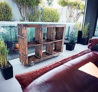 CHYRKA® Boryslaw Chest of Drawers Sideboard Solid Wood TV Board Loft Vintage Bar Industrial Design Handmade Wood Glass Metal (180 x 130 cm, Natural)