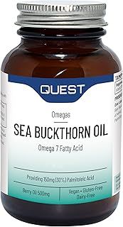 Quest Sea Buckthorn Oil Omega 3, 6 & 7, Berry Oil & Palmitoleic Acid Supplement. Supports Skin & Eye Health Plus Post Menopause Dryness. Vegan Omega Anti-Inflammatory Supplement Tablets (120 Capsules)