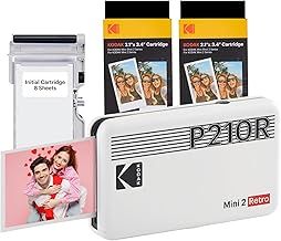 KODAK Mini 2 Retro 4PASS Portable Photo Printer (2.1x3.4 inches) Initial 8 Sheets + 60 Sheets Pack Bundle, White