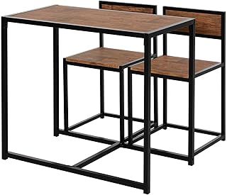 HOMCOM Dining Table and Chairs Set 2, Dining Room Sets, Rectangular Space Saving Table and 2 Chairs for Compact Kitchens, Steel Frame, Natural