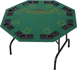 HOMCOM 8 Player Folding Games Poker Table with Chip Cup Holder Steel Base Felt Top Octagon Blackjack Green