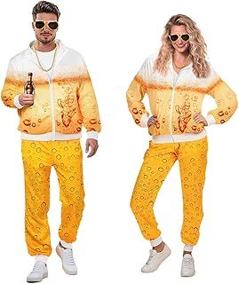 iZoeL Beer Costume for Men Women - Oktoberfest 70s 80s 90s October Festival Fancy Dress - Beer Festival Halloween Golden Glasses Necklace