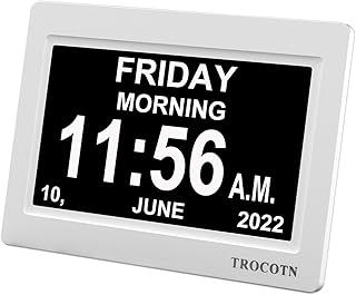 TROCOTN dementia clock, digital clock with date and day for elderly, day date large display calendar (7 Inches White)