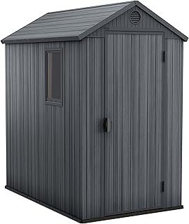 Keter Darwin Outdoor Apex Single Door Garden Storage Shed 6 x 4ft Grey Wood Look and Feel | Fade Free | All Weather Resistant | Safe and Secure | Zero Maintenance | 15 year Warranty