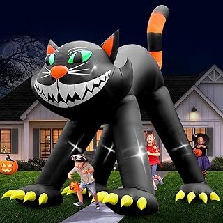 14FT Giant Black Cat Inflatable, Blow Up Halloween Decoration with Built-in 7 LED Lights for Outdoor Indoor Home Party Supplies