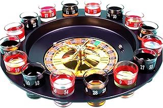 Straame Roulette Drinking Game for Parties, 16 Numbered Black and Red Glasses Sturdy Roulette Spinning Game Set - Securely Package - 2 Metal Balls Included (1)
