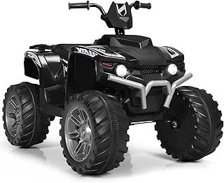 12V Electric Quad Bike, Kids Ride on ATV with LED Light, Bluetooth, Music & Horn and Slow Start, Children Battery Powered Vehicle Toy Car for Toddler 3-7 Years Old (Black)