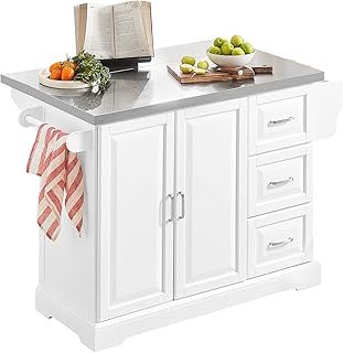 SoBuy Extendable Kitchen Island Kitchen Cabinet Sideboard Storage Trolley with Stainless Steel Worktop FKW41-ST
