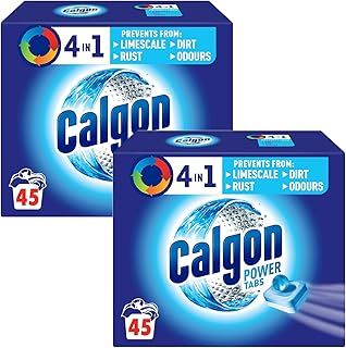 Calgon 4-in-1 Washing Machine Cleaner and Water Softener Tablets, 45 Count, Pack of 2 | Removes Limescale, Residue, Dirt, Rust & Malodours | Deep Clean | L Pack Size