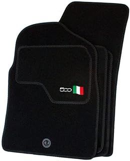 Precision 500 Logo On Black Car Mats For Fiat 500 2007-2012 Classic Black Trim - VSS Mats
