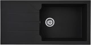 Liquida LP10BL 1.0 Bowl Composite Reversible Inset Black Kitchen Sink with Waste