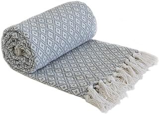Emma Barclay Casablanca - Scandi Woven Recycled Cotton Chair Sofa Setee Bed Throw Over Blanket in Silver - 70x100 (178x254cm)