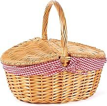 Two Lids Wicker Picnic Basket with High Handle with Liner Garden Harvest Basket Wedding Decoration