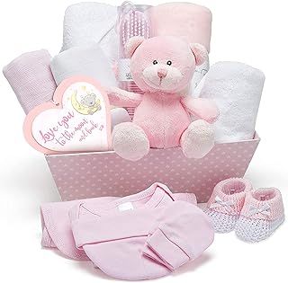 Baby Box Shop Baby Girl Gifts Newborn - 17 Baby Gifts for Girls, Baby Gift Basket, New Baby Hampers, Girl, New Born Baby Gifts Girl, Newborn Baby Presents, Baby Gift Set - Pink