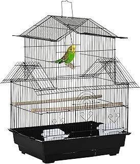 PawHut Bird Cage Budgie Cage with Slide Tray Handle for Finch Canary 44.5 x 33 x 67cm Black