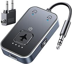ISEYOU Airplane Bluetooth Adapter, Bluetooth Headphone Adapter with 3.5mm AUX for Up to 2 AirPods, Low Latency Bluetooth Transmitter for TV, Airplane, Computer, MP3, and Gym