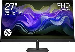 HP 27” Monitor, FHD IPS Display, 75 Hz Refresh Rate, 250 Nits Brightness, 1000:1 Contrast Ratio, AMD FreeSync Technology, Adjustable Tilt, 1 HDMI 1.4, 1 DisplayPort, 1 VGA, Black, V27ie G5