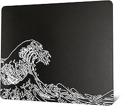 GMKWTL Glass Gaming Mouse Pad, Black Kanagawa Hard Mousepads for Gaming,Professional Large Mouse Mat 410mm*310mm, Special Glass Surface with Improved Precision and Speed