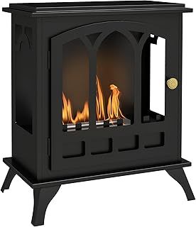 HOMCOM Ethanol Fireplace Stove, Freestanding Bioethanol Fire, Indoor Ethanol Burner with 0.9 Litres Volume, Burns for Up to 3.3 Hours, 21 Inch, Black