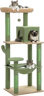 PAWZ Road Cactus Cat Tree Big Cat Tower 143cm, Activity Center Stable and Sturdy, 56.3 Inches Cat Tree with Hammock and Lovely Cat House Size L Green