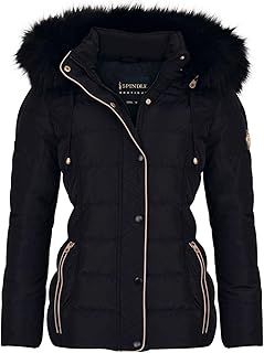 Spindle Womens Ladies Premium Quality Hooded Short Fur Parka Quilted Padded Puffer Coat | Zip Side Pockets | Luxurious Detachable Faux Fur on Hood | Zipped Inner Pocket