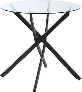 HOMCOM Dining Table with Clear Tempered Glass Top, Round Table with Metal Legs, Modern Kitchen Table for Dining Room Living Room, Black