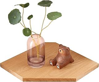 OAKERLAND Oak Floating Corner Shelf with Hidden Cables Channel, Solid Wood Corner Shelves Wall Mounted for Bathroom Kitchen Bedroom Living Room