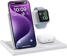 Wireless Charger,Foldable 3 in 1 Wireless Charger Stand for Apple Watch 9/8/7/6/SE/5/4/3/2,Airpods Pro/3/2,Fast Wireless Charging Station for iPhone 16/15/14/13/12/11/XS/XR/X/8（Not Adapter)