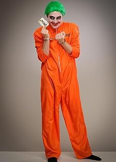 Mens The Joker Style Orange Prisoner Jumpsuit Costume