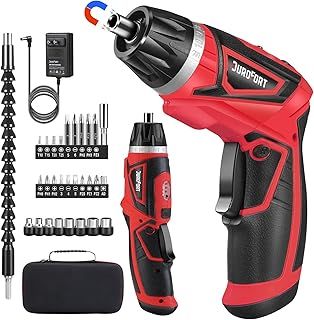 8V Cordless Electric Screwdriver Set, 10+1 Torque Power Screwdriver Set with Rechargeable Battery & Pivoting Handle with Carrying Case/LED Front Light with 30pcs Bits, Battery Indicator