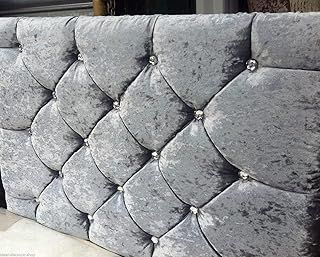 Elegant Beds MARKET STYLE Headboard in Crushed Velvet WITH DIAMONDS Cheapest (4FT6 Double, Silver)