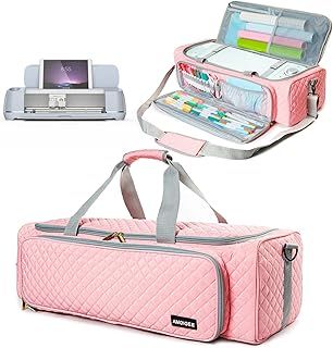 AMOIGEE Carrying Case for Cricut Explore Air 2 & Maker 3, Pink Quilted Storage Organizer for Cricut Accessories