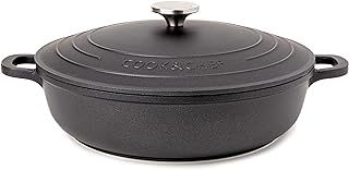 Non-Stick Aluminium Pot with Lid – Sturdy Shallow Dutch Oven – Casserole Pot with Ergonomic Handles – 3.9L, 28cm Oven Safe Cooking Pot – by Nuovva