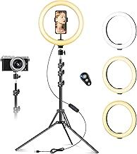 10 inch Ring Light with Tripod Stand & Phone Holder, Selfie Ringlight with Remote for Phone, 56" Tall Circle Light, LED Ring Lamp for Makeup, Video Recording, Conferencing, TikTok, Twitch