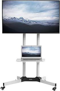 VIVO Mobile TV Cart for 32 to 83 inch Screens up to 50 kg, LCD LED OLED 4K Smart Flat and Curved Panels, Rolling Stand with Laptop DVD Shelf, Locking Wheels, Max VESA 600x400, White, STAND-TV03W