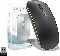 2.4G LED Wireless Bluetooth Mouse, (800-1200-1600) DPI Slim Rechargeable Mini Silent Mice, Portable USB Optical Cordless Mouse for Laptop With Nano USB Receiver Compatible with Desktops & Gaming PC'S.