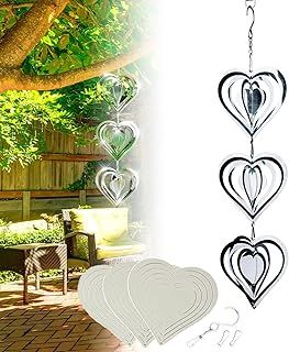 Vilbocr Stainless Steel Wind Spinner,3D Silver Indoor Outdoor Garden Decoration Crafts Ornaments,Metal Wind Chimes for Outside Decor,Decorations to scare away yard birds (3Pcs-Heart)