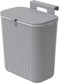 Kitchen Bin, Kitchen Waste Bin with Cover, 9.5 Litres Under Counter Trash Can, Wall Mounted Rubbish Can for Home Cabinet Bathroom Office, Gray