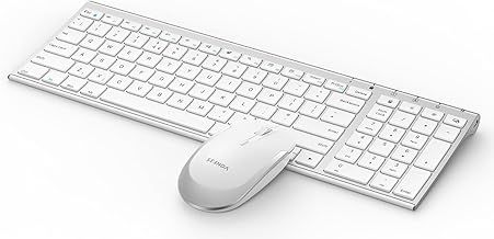 seenda Wireless Rechargeable Keyboard and Mouse Combo, 2.4G USB Keyboard and Mice Set Ultra-Thin Full Size Compact Silent UK Layout for PC, Computer, Laptop, White and Silver