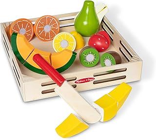 Melissa & Doug Wooden Fruit Toy Cutting Set | Kids Play Food | Kids Role Play Toys |Kids Kitchen Accessories | 3+ | Gift for Boy or Girl, Black, Cutting fruit