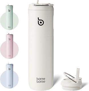 Bottle Bottle Insulated Water Bottle 700ml(24oz) with Straw and Lid Stainless Steel Sports Travel Gym Water Bottles Metal Drink Flask with Handle for Man and Women (Light Gray)