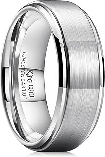 King Will Basic Men's Tungsten Carbide Ring 6mm/7mm/8mm Polished Beveled Edge Matte Brushed Finish Center Wedding Band