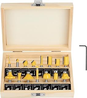 Router Bits Set 1/4 Inch Shank 15 Pieces 1/4 Inch -6.35MM Shank router bit Tungsten Carbide Router Bits Woodwork Tools for Doors Tables Shelves Cabinets DIY Woodwork