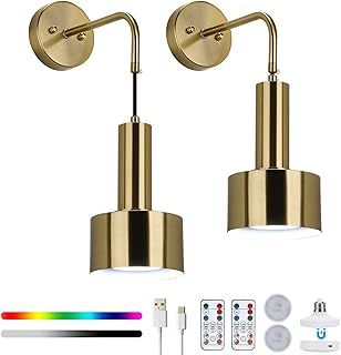 2PCS Rechargeable Wall Lights Battery Operated Indoor Wall Sconces RGB Dimmable 18 Colors Battery Powered Wall Light with Remote Control Hanging Wall Lights for Bedroom, Living Room, Gold