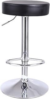 KKTONER Round Bar Stool PU Leather with Footrest Height Adjustable Swivel Pub Chair Home Kitchen Bar stools Backless Stool (Black)