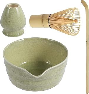 Foribyw Matcha Tea Ceremony Set - 4Pcs Reusable Kit With Ceramic Bowl, Bamboo Whisk, Holder, Scoop - 500ml Mottled Bowl for Tea Lovers