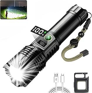 Rechargeable LED Torch, Super Bright 600000 Lumen Torches, High Power with 5 Modes, USB-C Flashlight, Waterproof Tactical Flash Light for Camping, Emergencies