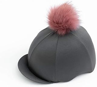 Luvponies Personalised Grey and Rose Gold Riding Hat Cover with Fluffy Pom